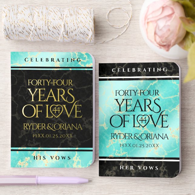 Elegant 44th Turquoise Wedding Anniversary Foil Vow Books (Wedding)