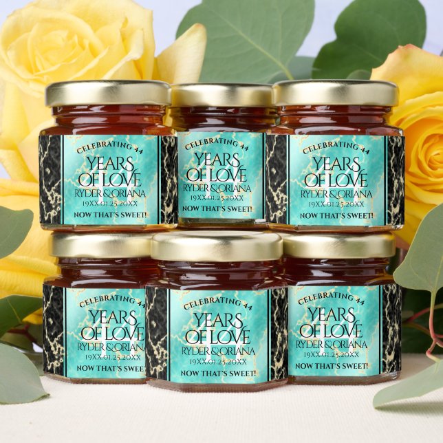 Elegant 44th Turquoise Wedding Anniversary Honey Jar Favors (Insitu)