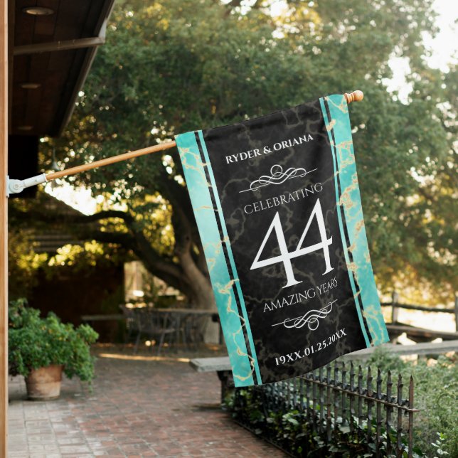 Elegant 44th Turquoise Wedding Anniversary House Flag (In SItu)