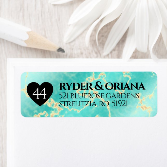 Elegant 44th Turquoise Wedding Anniversary Label (Insitu)