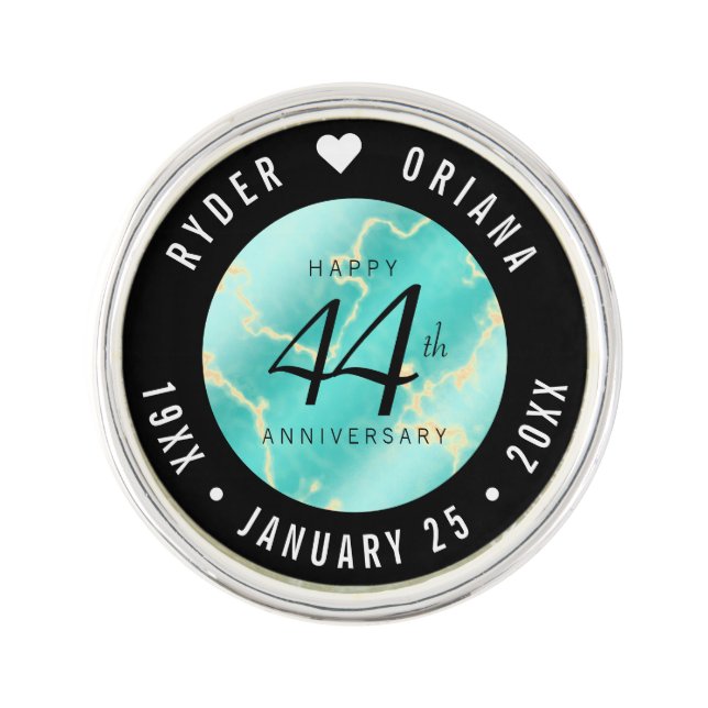 Elegant 44th Turquoise Wedding Anniversary Lapel Pin (Front)