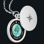 Elegant 44th Turquoise Wedding Anniversary Locket Necklace<br><div class="desc">Celebrate the 44th turquoise wedding anniversary in style with this commemorative locket! Elegant black and white lettering on a yellow marble and greenish blue background add a memorable touch for this special occasion and extraordinary milestone. Customize with the happy couple's names, and add a date for their turquoise anniversary. Design...</div>