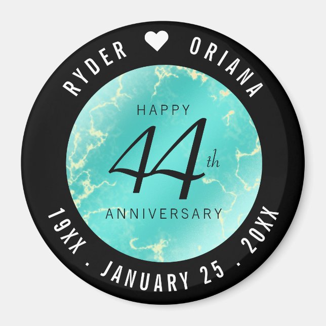 Elegant 44th Turquoise Wedding Anniversary Magnet (Front)
