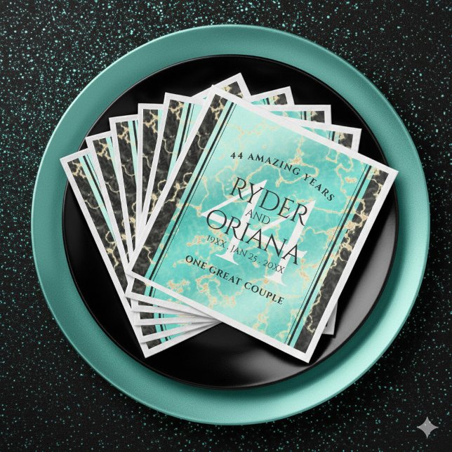 Elegant 44th Turquoise Wedding Anniversary Paper Dinner Napkins (Elegant 44th Turquoise Wedding Anniversary Napkins Cover Photo)