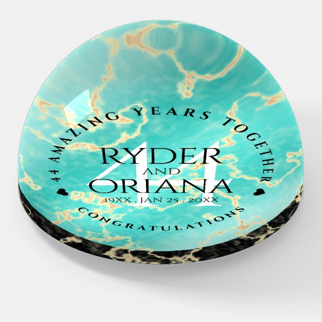 Elegant 44th Turquoise Wedding Anniversary Paperweight (Angled)
