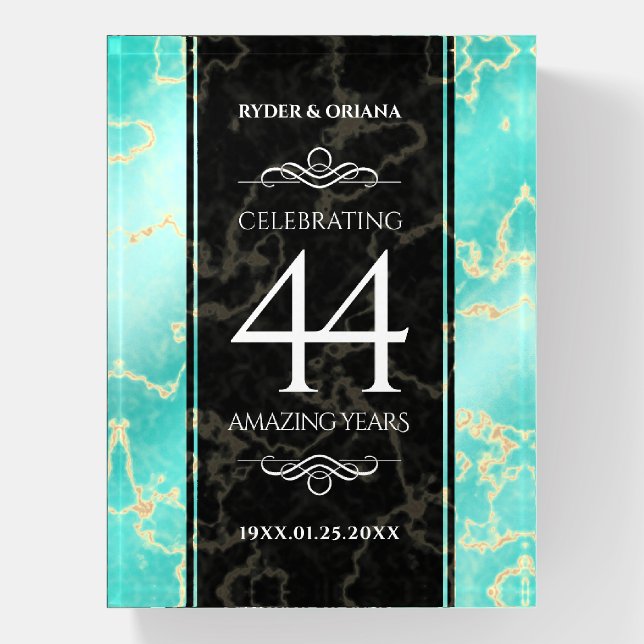 Elegant 44th Turquoise Wedding Anniversary Paperweight (Vertical)