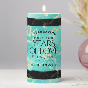 Elegant 44th Turquoise Wedding Anniversary Pillar Candle