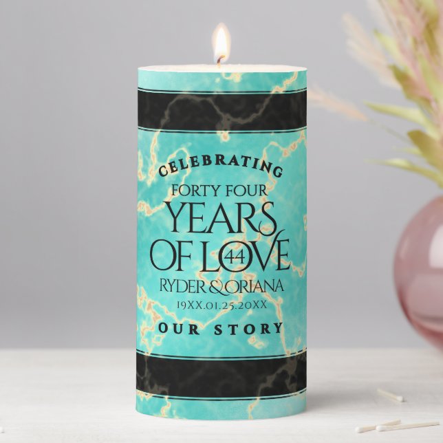 Elegant 44th Turquoise Wedding Anniversary Pillar Candle (In Situ)