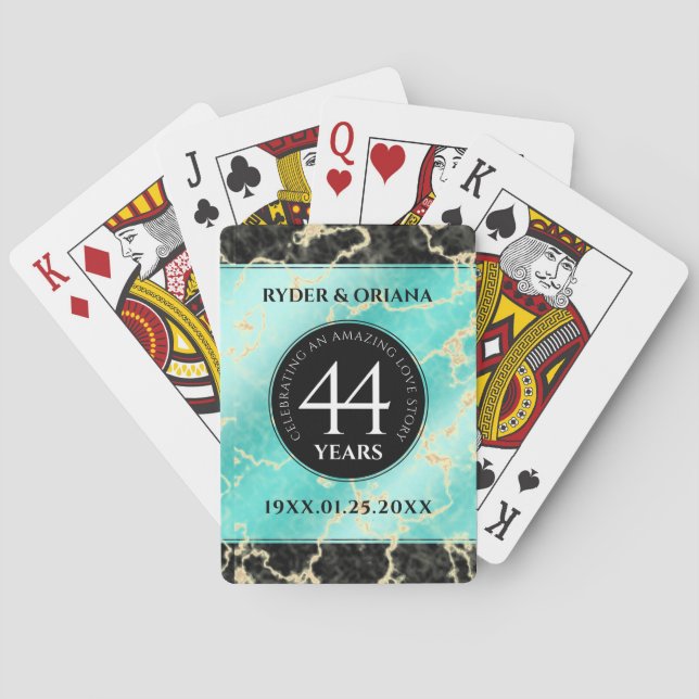 Elegant 44th Turquoise Wedding Anniversary Poker Cards (Back)
