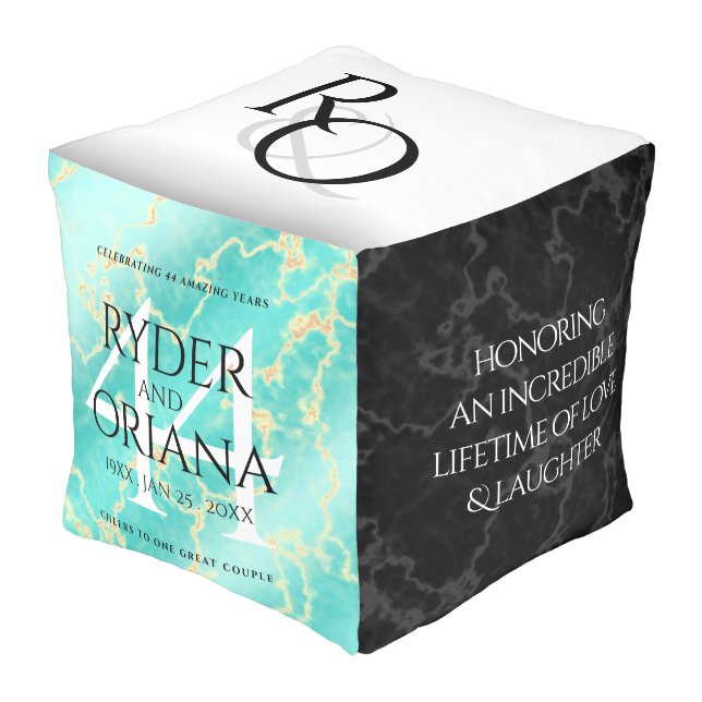 Elegant 44th Turquoise Wedding Anniversary Pouf (Angled Front)