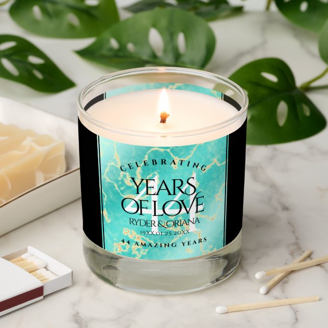 Elegant 44th Turquoise Wedding Anniversary Scented Candle (Lit)