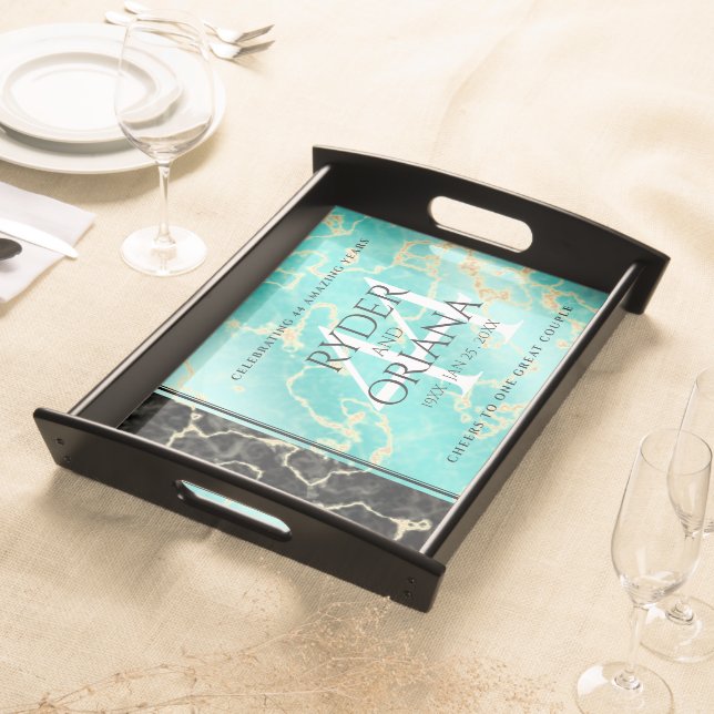 Elegant 44th Turquoise Wedding Anniversary Serving Tray (Front)