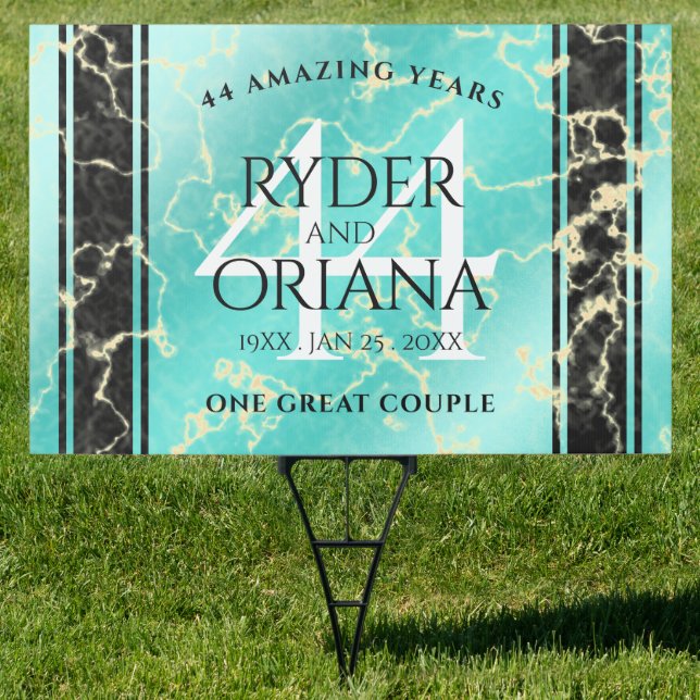 Elegant 44th Turquoise Wedding Anniversary Sign (Insitu)