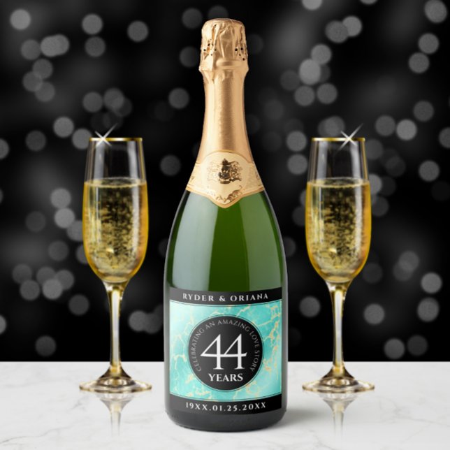 Elegant 44th Turquoise Wedding Anniversary Sparkling Wine Label (Creator Uploaded)