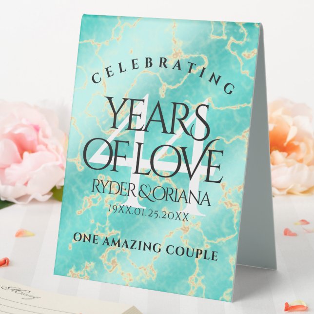 Elegant 44th Turquoise Wedding Anniversary Table Tent (In SItu (Wedding))