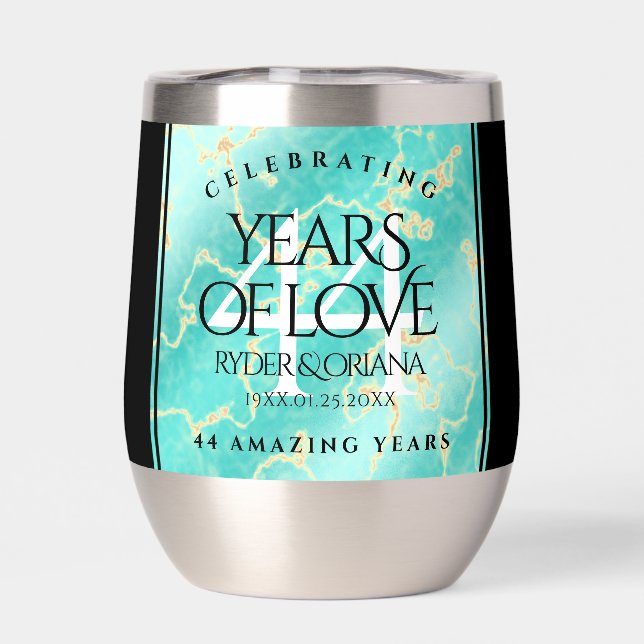 Elegant 44th Turquoise Wedding Anniversary Thermal Wine Tumbler (Back)