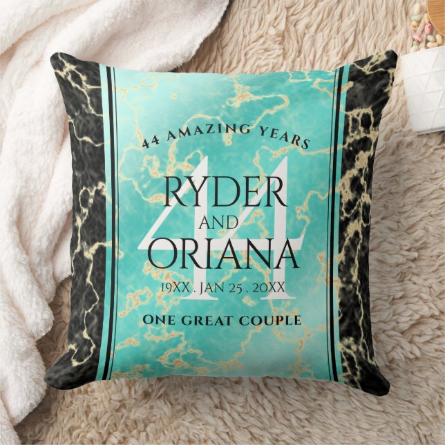 Elegant 44th Turquoise Wedding Anniversary Throw Pillow (Blanket)