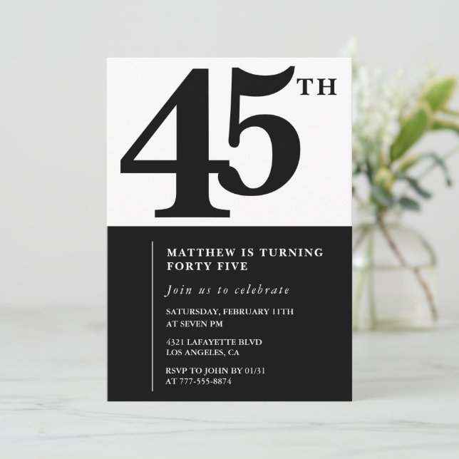 Elegant 45th birthday invitations Chic Simple (Standing Front)