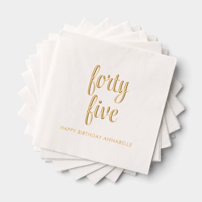 Elegant 45th Birthday Modern Gold Foil Napkins (Insitu (Stacked))