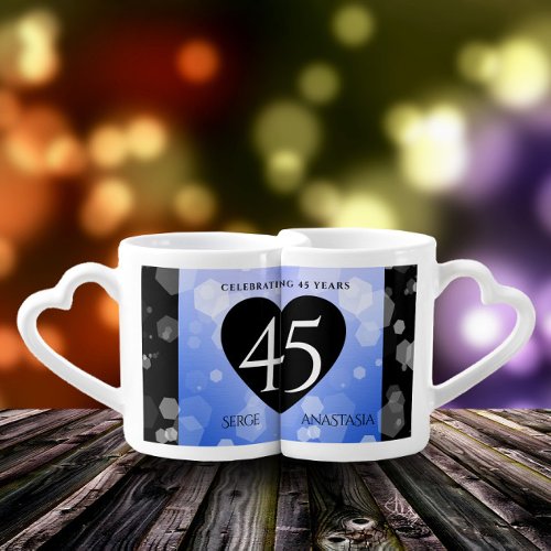 Elegant 45th Sapphire Wedding Anniversary Coffee Mug Set