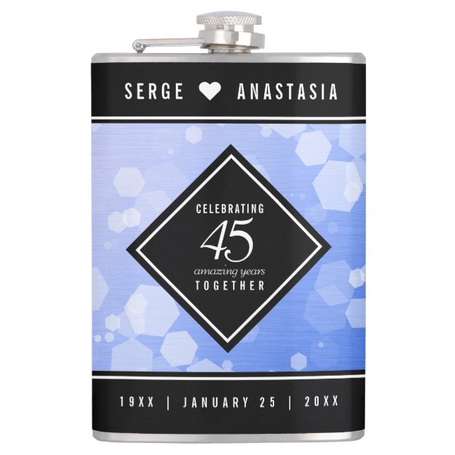Elegant 45th Sapphire Wedding Anniversary Flask (Front)