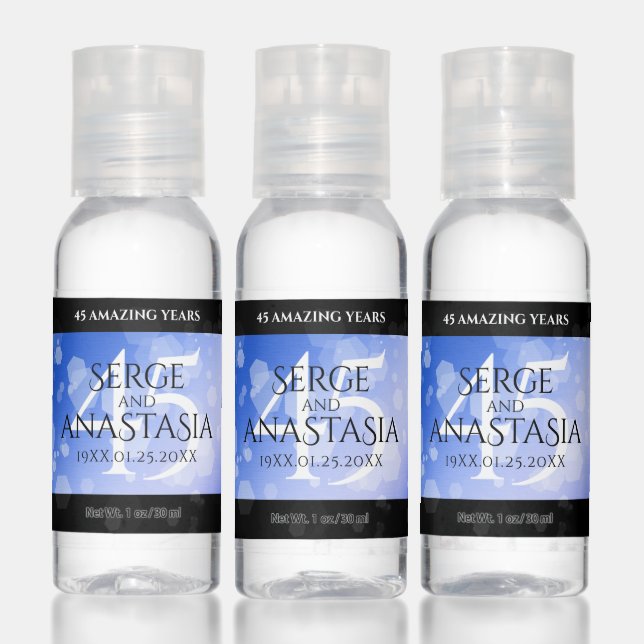 Elegant 45th Sapphire Wedding Anniversary Hand Sanitizer (Set)