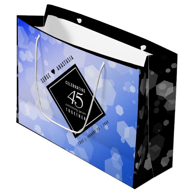 Elegant 45th Sapphire Wedding Anniversary Large Gift Bag (Front Angled)