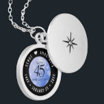 Elegant 45th Sapphire Wedding Anniversary Locket Necklace<br><div class="desc">Celebrate the 45th sapphire wedding anniversary in style with this commemorative locket! Elegant black serif and sans serif lettering with hexagonal confetti on a sapphire blue background add a memorable touch for this special occasion and extraordinary milestone. Customize with the happy couple's names, and add a date for their sapphire...</div>