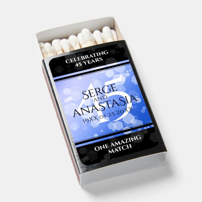 Elegant 45th Sapphire Wedding Anniversary Matchboxes (Front Open)
