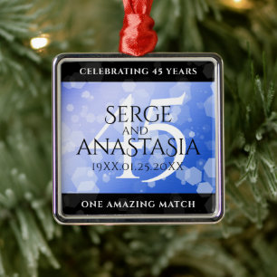 Elegant 45th Sapphire Wedding Anniversary Metal Ornament