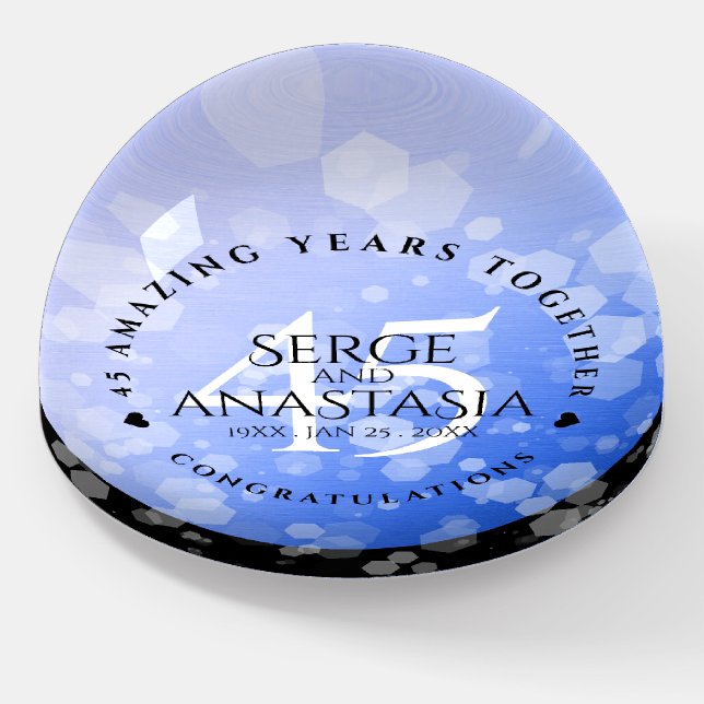 Elegant 45th Sapphire Wedding Anniversary Paperweight (Angled)