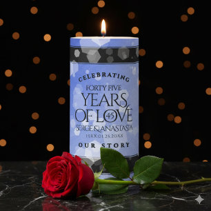 Elegant 45th Sapphire Wedding Anniversary Pillar Candle