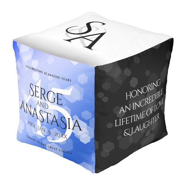 Elegant 45th Sapphire Wedding Anniversary Pouf (Angled Front)