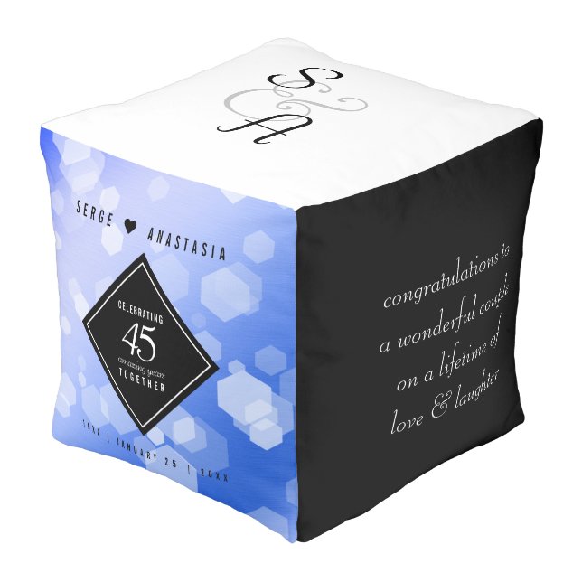 Elegant 45th Sapphire Wedding Anniversary Pouf (Angled Front)
