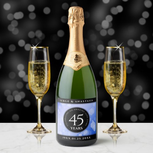 Elegant 45th Sapphire Wedding Anniversary Sparkling Wine Label