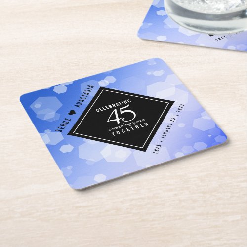 Elegant 45th Sapphire Wedding Anniversary Square Paper Coaster