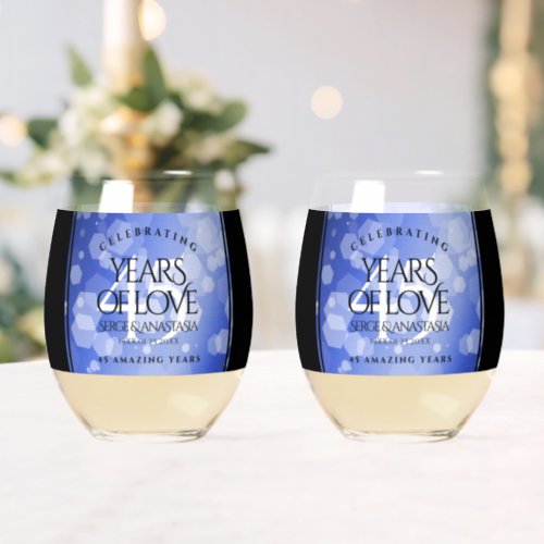 Elegant 45th Sapphire Wedding Anniversary Stemless Wine Glass