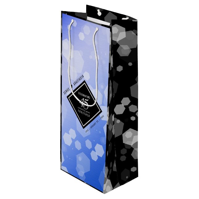 Elegant 45th Sapphire Wedding Anniversary Wine Gift Bag (Front Angled)