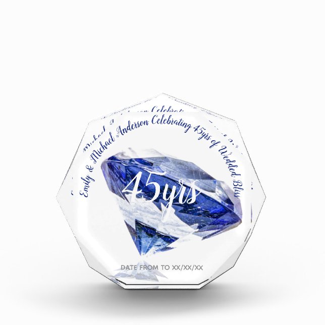 Elegant 45th Wedding Anniversary Custom Sapphire Award (Front)