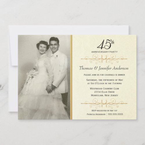 Elegant 45th Wedding Anniversary Party Invitations