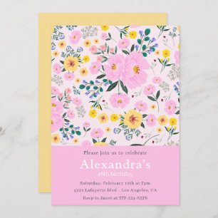 Elegant 46th birthday invitations Floral Chic Pink
