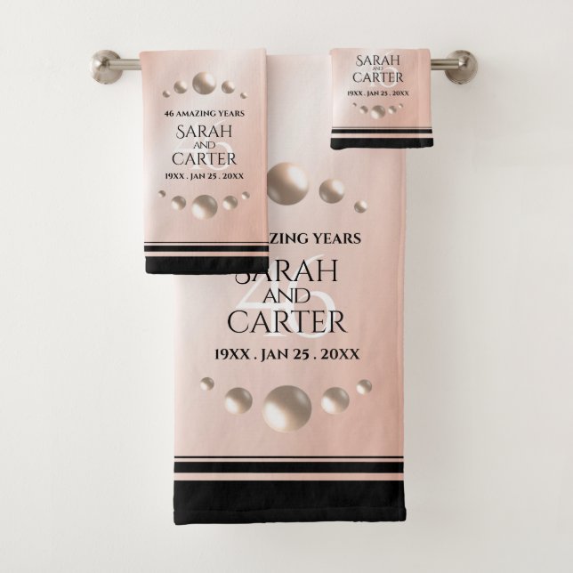 Elegant 46th Pearl Wedding Anniversary Celebration Bath Towel Set (Insitu)