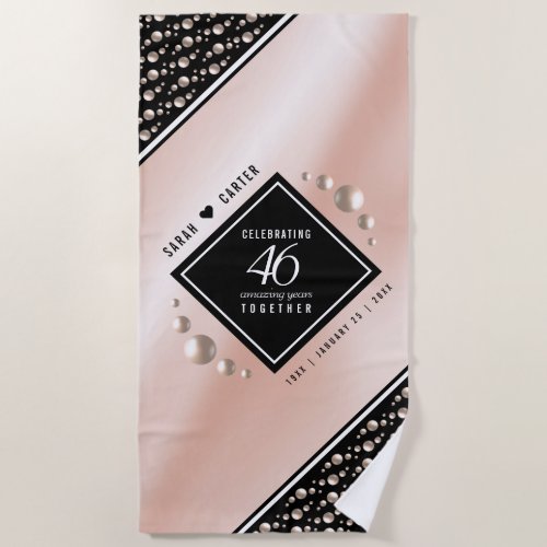 Elegant 46th Pearl Wedding Anniversary Celebration Beach Towel