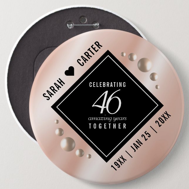 Elegant 46th Pearl Wedding Anniversary Celebration Button (Front & Back)