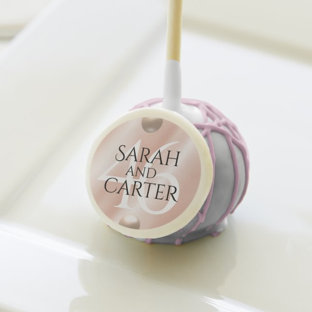 Elegant 46th Pearl Wedding Anniversary Celebration Cake Pops (Front Insitu)