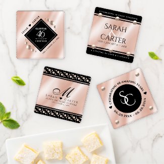 Elegant 46th Pearl Wedding Anniversary Celebration Coaster Set