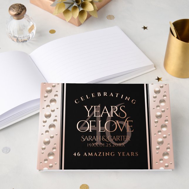 Elegant 46th Pearl Wedding Anniversary Celebration Foil Guest Book (Elegant 46th Pearl Wedding Anniversary Celebration Foil Guest Book Cover Photo)