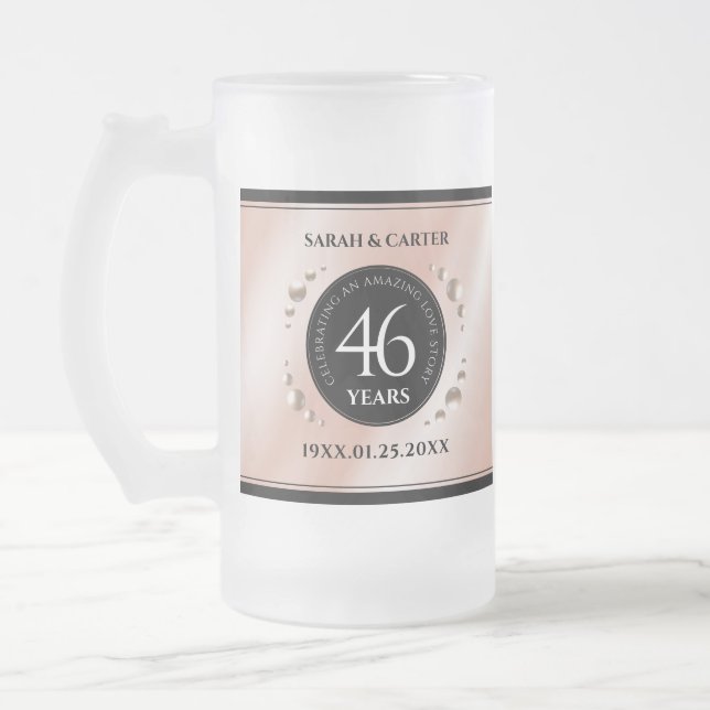 Elegant 46th Pearl Wedding Anniversary Celebration Frosted Glass Beer Mug (Left)