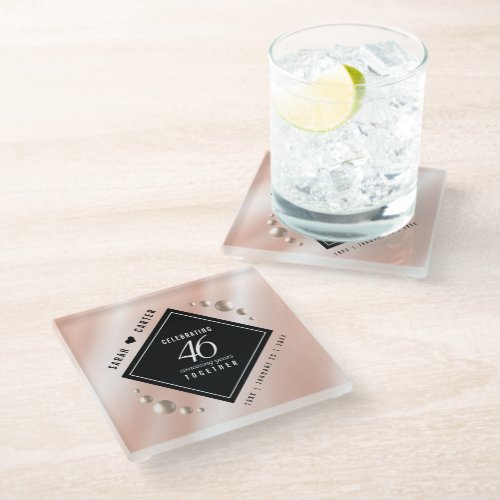 Elegant 46th Pearl Wedding Anniversary Celebration Glass Coaster