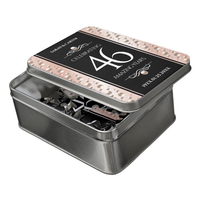 Elegant 46th Pearl Wedding Anniversary Celebration Jigsaw Puzzle (Lid Open)